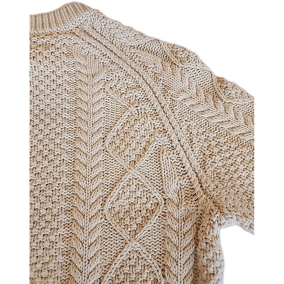 LL Bean Signature Fisherman Sweater Chunky Cable Knit Cottage Cream Womens Sz S - Picture 4 of 11